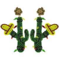 WESTERN CACTUS WITH CHRISTMAS LIGHT BULB ORNAMENTS, HAT SEED BEAD DANGLE EARRINGS