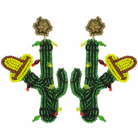 WESTERN CACTUS WITH CHRISTMAS LIGHT BULB ORNAMENTS, HAT SEED BEAD DANGLE EARRINGS