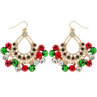 OPEN TEARDROP JINGLE BELLS CRYSTAL RHINESTONE DANGLE AND DROP HOOK EARRINGS