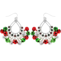 OPEN TEARDROP JINGLE BELLS CRYSTAL RHINESTONE DANGLE AND DROP HOOK EARRINGS
