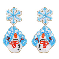 2-TIER SNOWFLAKE SEED BEAD HANDMADE BEADED EMBROIDERY FROSTY THE SNOWMAN NOVELTY DANGLE AND DROP EARRINGS