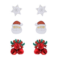 SANTA SET -3-PIECE CHRISTMAS CRYSTAL RHINESTONE ENAMEL COATED STUD EARRING SET IN SILVER TONE METAL