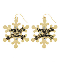 CRYSTAL RHINESTONE STUDDED TIS THE SEASON SNOWFLAKE SHAPED DANGLE AND DROP HOOK EARRINGS