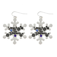 CRYSTAL RHINESTONE STUDDED TIS THE SEASON SNOWFLAKE SHAPED DANGLE AND DROP HOOK EARRINGS