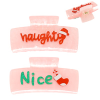 CHRISTMAS JEWELED NAUGHTY NICE HAIR CLAW CLIP