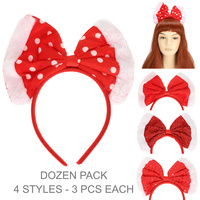 12 PACK ASSORTED RED HAIR BOW HEADBAND