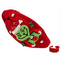 GRINCH HAND HEART TOP KNOTTED HEADBAND