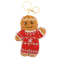 CHRISTMAS GINGERBREAD SEED BEADED KEYCHAIN
