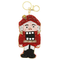CHRISTMAS NUTCRACKER SEED BEADED KEYCHAIN