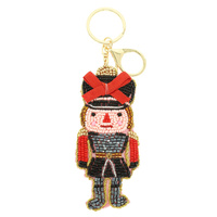 CHRISTMAS NUTCRACKER SEED BEADED KEYCHAIN