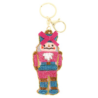 CHRISTMAS NUTCRACKER SEED BEADED KEYCHAIN