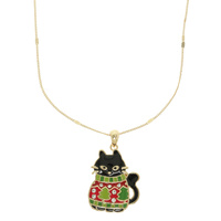 CHRISTMAS CAT IN UGLY SWEATER PENDANT NECKLACE
