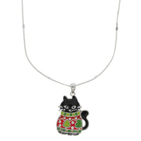 CHRISTMAS CAT IN UGLY SWEATER PENDANT NECKLACE