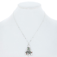 MERRY CHRISTMAS TREE -CHRISTMAS QUOTE RHINESTONE JEWELED ENGRAVED XMAS PENDANT NECKLACE