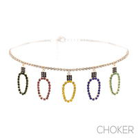 CHRISTMAS LIGHTS - MULTI CHARM CRYSTAL RHINESTONE PAVE ADJUSTABLE NECKLACE IN GOLD TONE METAL