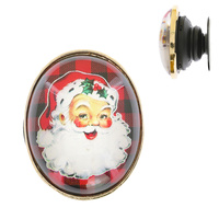 VINTAGE CHRISTMAS SANTA CLAUS PLAID PRINT DUAL POP SOCKET PHONE GRIP AND STAND