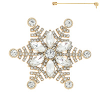 CHRISTMAS ICED OUT CRYSTAL RHINESTONE PAVE SNOWFLAKE BROOCH PIN IN GOLD AND SILVER TONE METAL