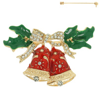CHRISTMAS BELLS CRYSTAL BROOCH PIN