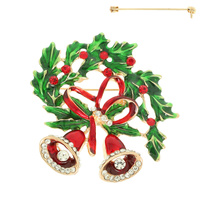 CHRISTMAS BELLS WITH BOW BROOCH PIN