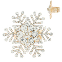 CHRISTMAS ICED OUT CRYSTAL RHINESTONE PAVE SNOWFLAKE STRETCH COCKTAIL RING