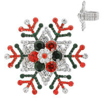CHRISTMAS CRYSTAL RHINESTONE PAVE SNOWFLAKE STRETCH RING