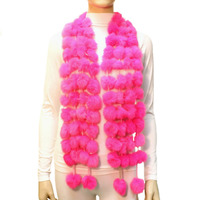 4 Line Real Rabbit Fur Pom Pom Scarf